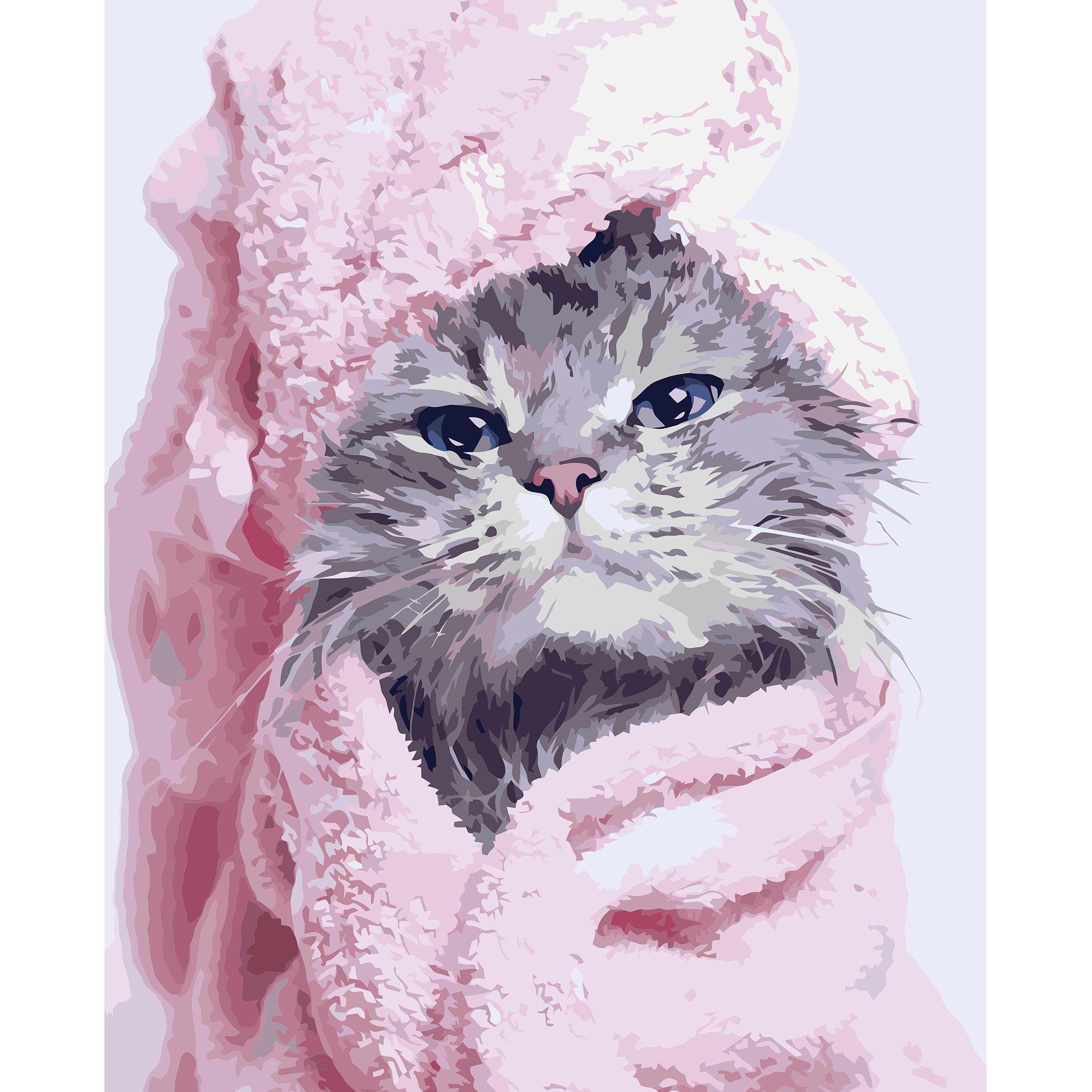 Картина по номерам Strateg Выкупаный котик 40x50 см (VA-3240)