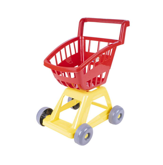 Візок для покупок дитячий Orion з корзиною та набором іграшкових фруктів та овочів Червоний (693)