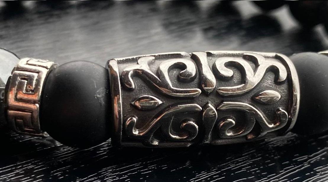 Браслет LITAURS натуральный камень агат/гематит с металлическими вставками L 18-21 см (241205-1) - фото 4