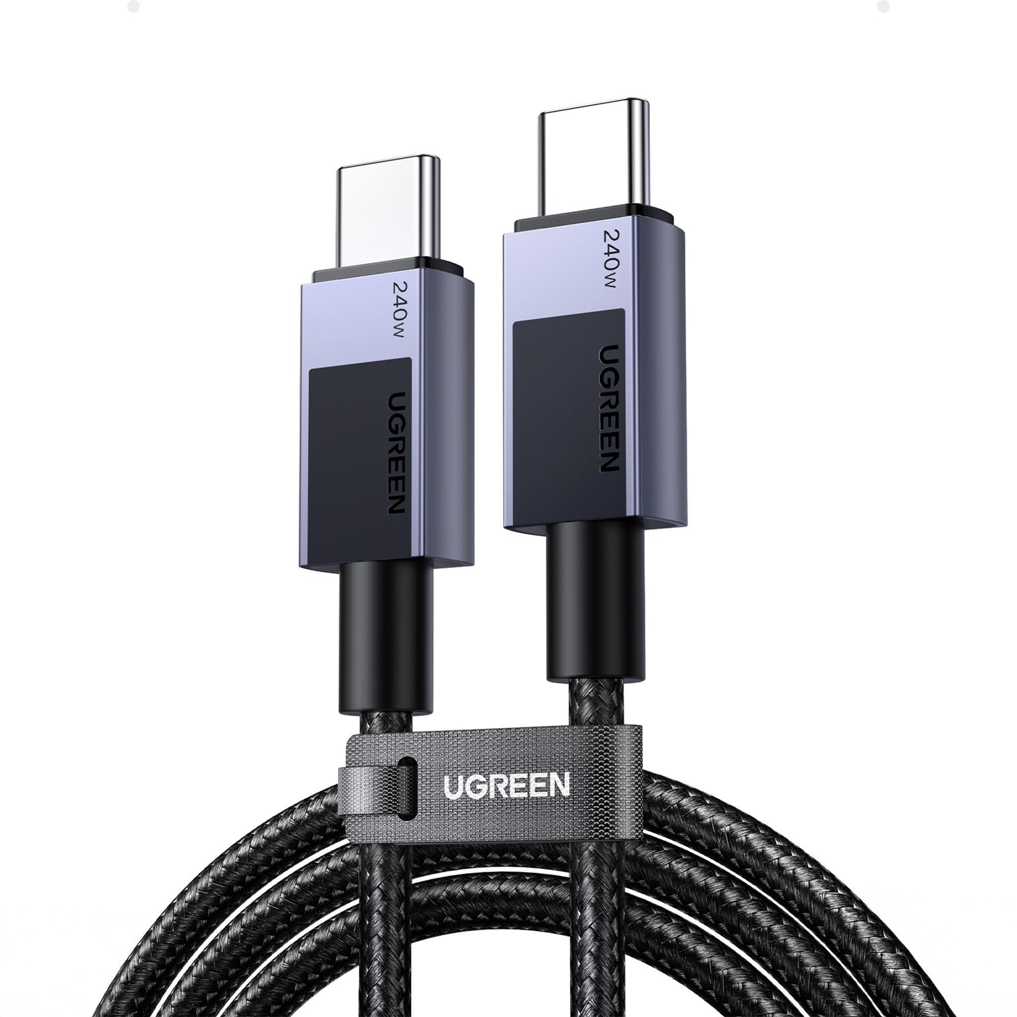 Кабель USB-C на USB-C UGREEN 2 м 240 Вт PD 3.1 чип E-Marker нейлоновая оплетка передача данных 480 Мбит/с Серый (29516551)