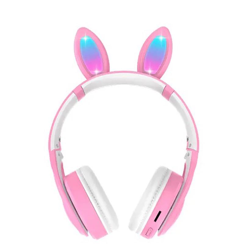 Наушники детские Заячьи Ушки 15ME Bluetooth с подсветкой и плеером Pink (2f112964)