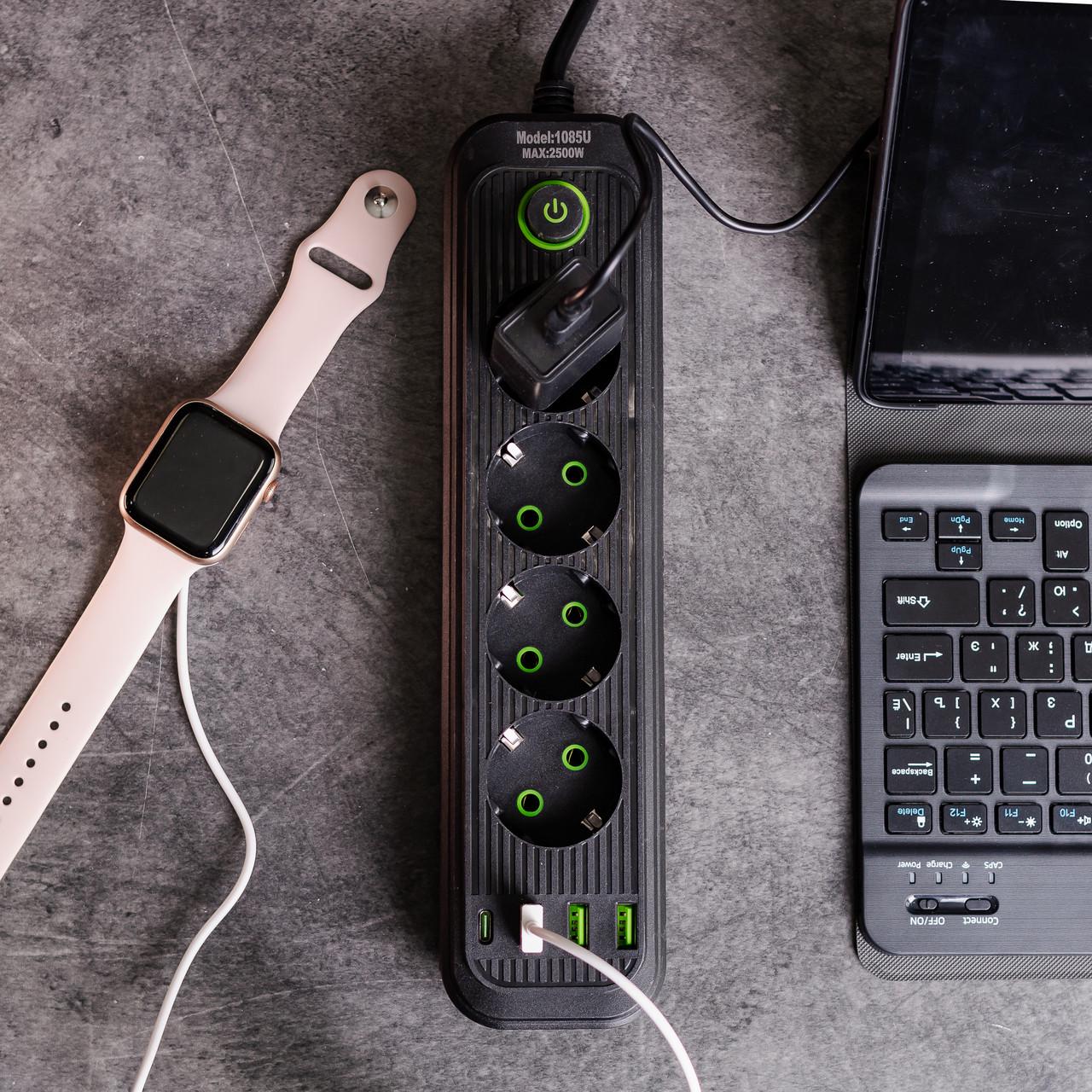 Подовжувач на 4 розетки з 3 USB 1 Type-C та кнопкою відключення 4,35 м (HP-5-14) - фото 2 Подовжувач на 4 розетки з 3 USB 1 Type-C та кнопкою відключення 4,35 м (HP-5-14) - фото 2