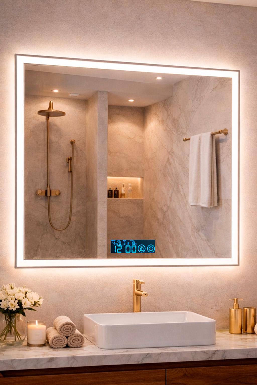 Зеркало для ванной комнаты BRS настенное смарт с LED подсветкой/подогревом/дисплеем 60х60 см (582091333) Зеркало для ванной комнаты BRS настенное смарт с LED подсветкой/подогревом/дисплеем 60х60 см (582091333)