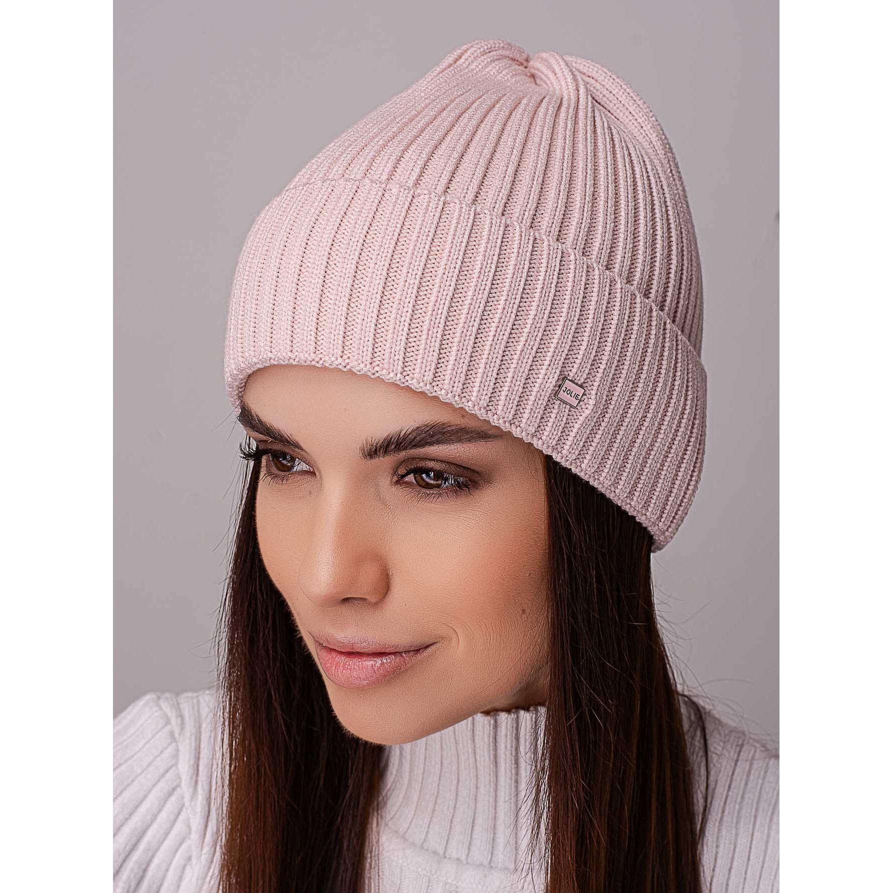 Шапка жіноча ковпак з відворотом без підкладки в широкий рубчик Leks Ковель Світла пудра - фото 1 Шапка жіноча ковпак з відворотом без підкладки в широкий рубчик Leks Ковель Світла пудра - фото 1