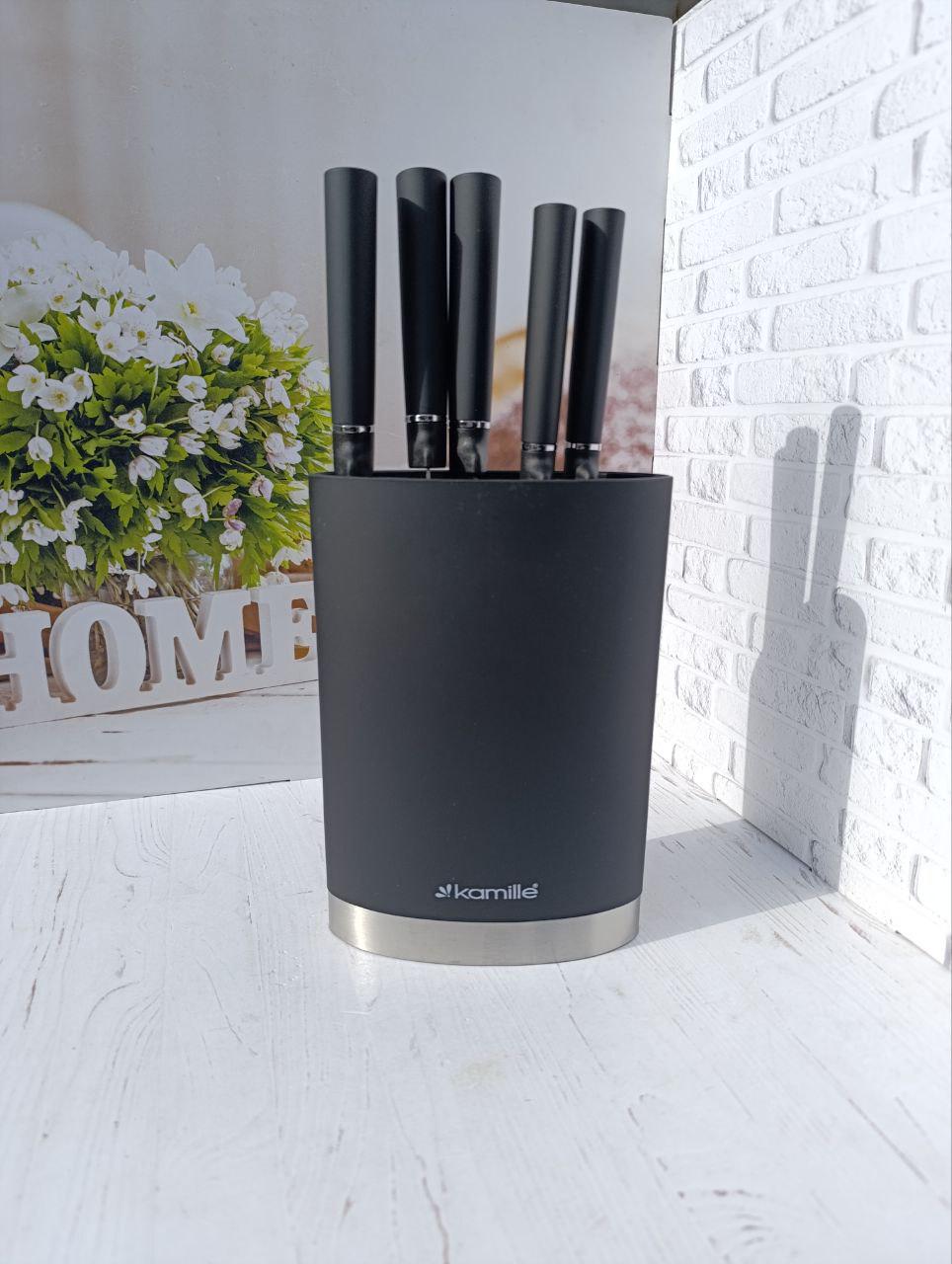 Набор кухонных ножей Kamille KM-7620 на подставке 6 пр. Черный (KM-7620)