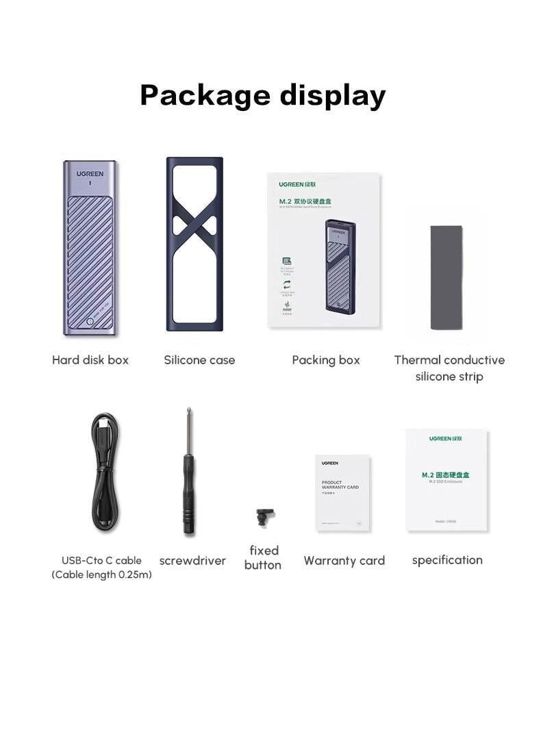 Зовнішня кишеня UGREEN для SSD M.2 Dual Protocol NVMe SATA USB 3.2 Gen 2 10Gbps алюмінієвий UASP TRIM SMART Темно-сірий (35051) - фото 12