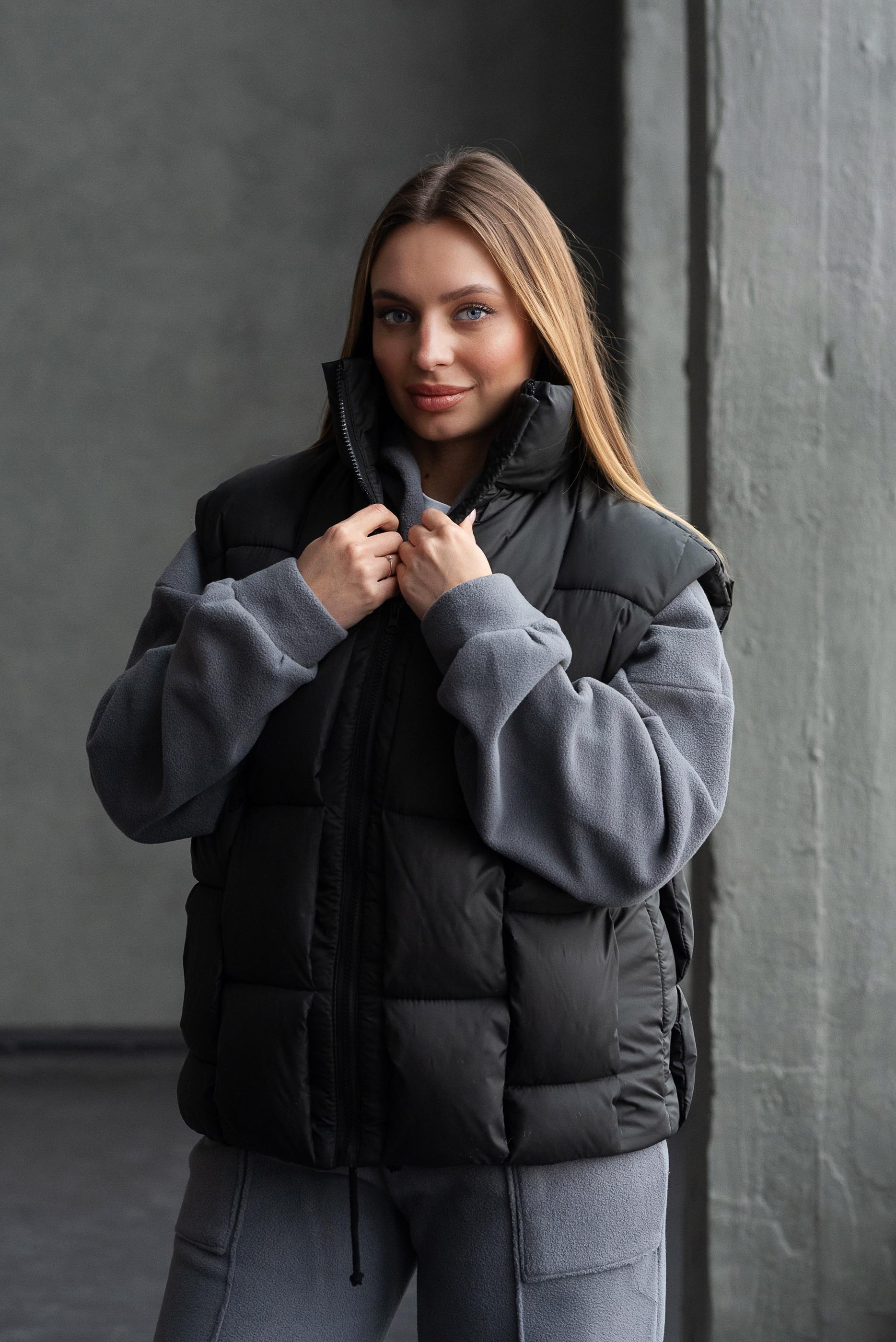 Жилет теплый женский Шахматка р. 54 Черный - фото 2 Жилет теплый женский Шахматка р. 54 Черный - фото 2