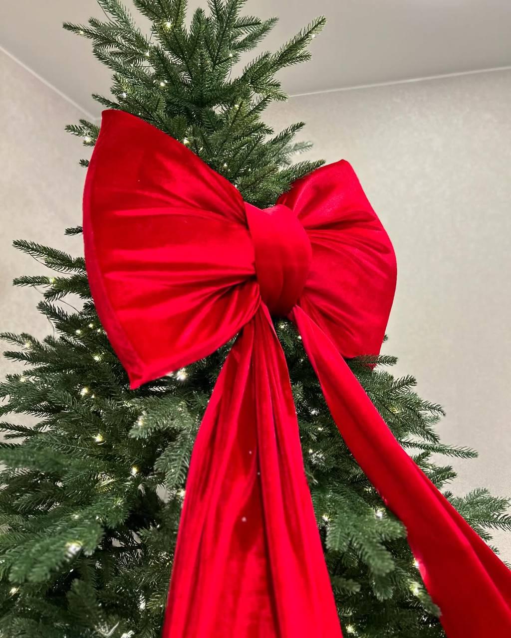 Бант новорічний декор на ялинку бархатний 1,8 м x 60 см Червоний (28678730) - фото 3