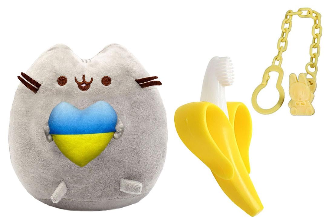 Игрушка мягкая Pusheen cat с сердцем и прорезыватель для зубов Банан Желтый (n-10585)