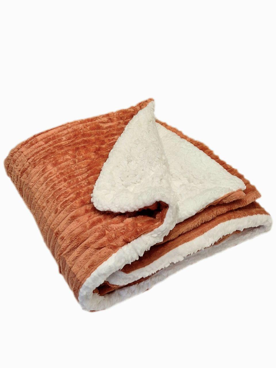 Плед двухсторонний на овчине Полоска 125x165 см Терракотовый (1579)