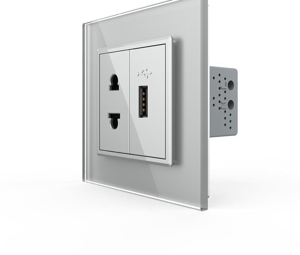 Розетка універсальна LIVOLO з USB-портом LIVOLO настінна дизайнерська скляна рамка Сірий (VL-C7FCT25/FCUA-2IP) Розетка універсальна LIVOLO з USB-портом LIVOLO настінна дизайнерська скляна рамка Сірий (VL-C7FCT25/FCUA-2IP)