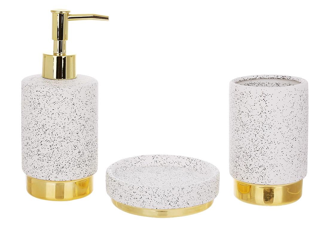 Набір для ванної дозатор 350 мл/склянка/мильниця 3 пр. Білий граніт із золотом (69670)