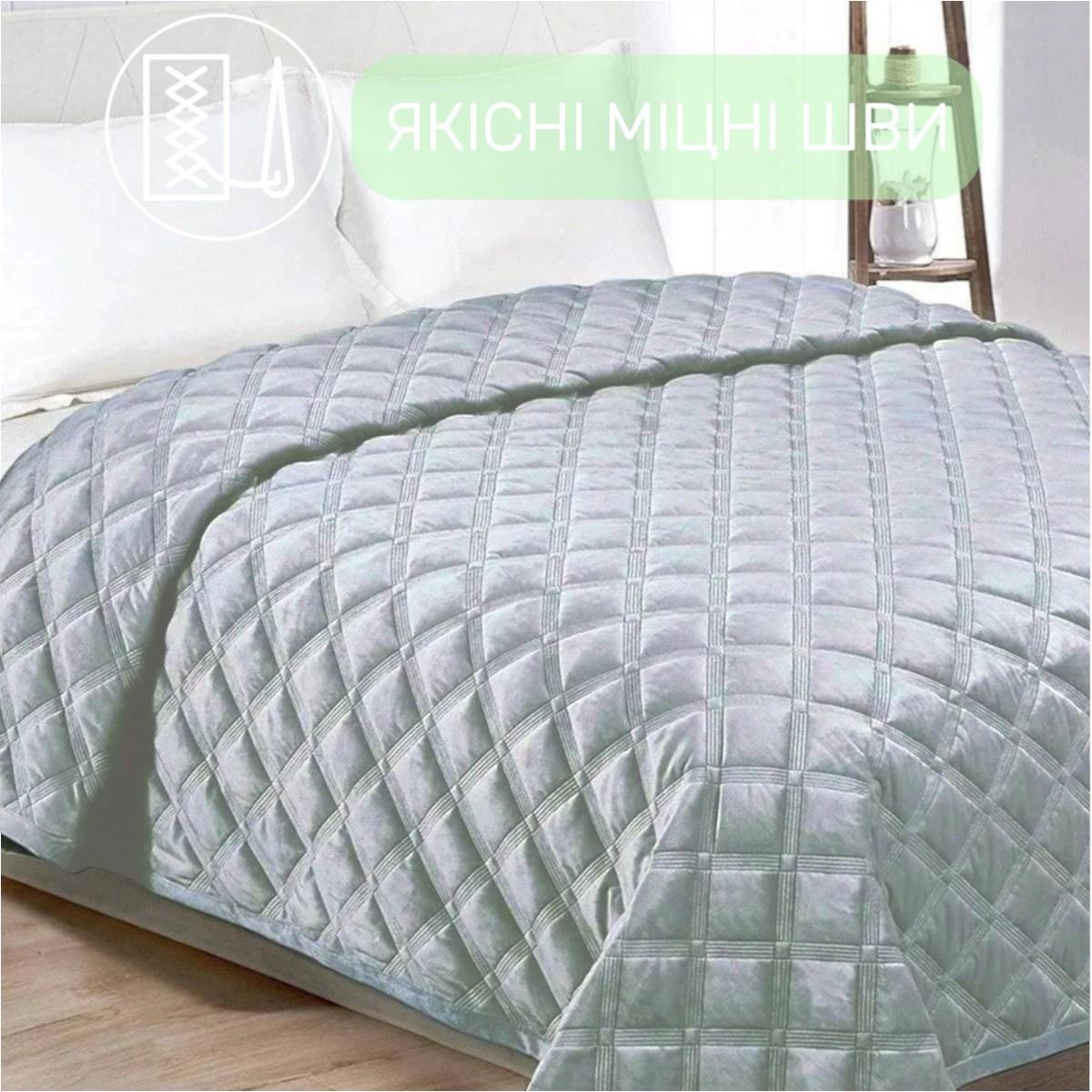 Покрывало велюровое стеганое Евро Koloco Ромб 220х240 см Светло-серый (42007) - фото 3