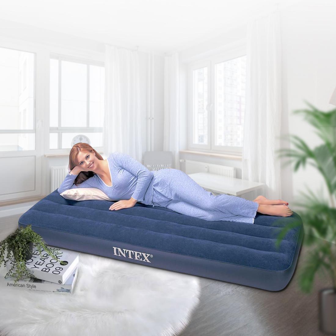 Надувний матрац Intex 64756 односпальний велюровий 76х191х25 см Синій - фото 2 Надувний матрац Intex 64756 односпальний велюровий 76х191х25 см Синій - фото 2