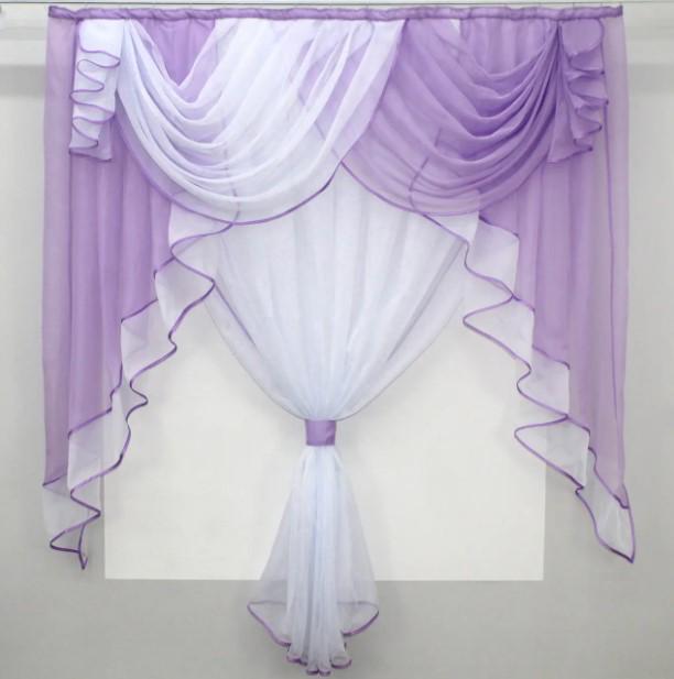 Занавеска на кухню/балкон тюль с ламбрекеном 150х170 см Сиреневый/Белый (067к)