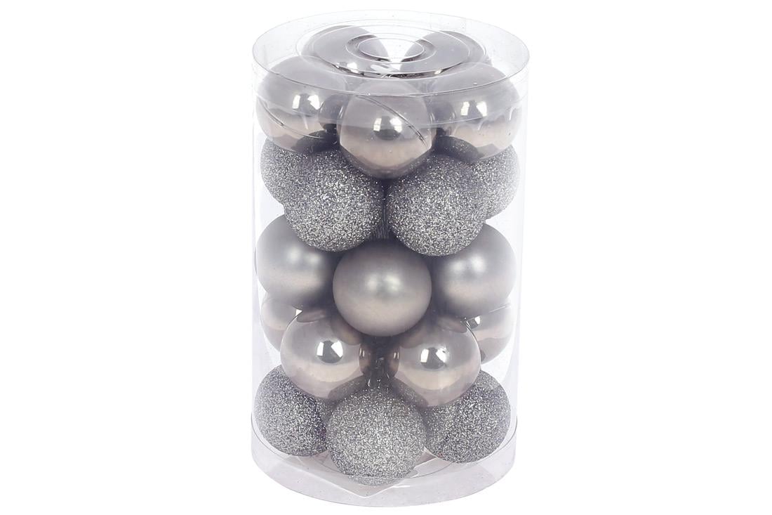 Набір пластикових ялинкових куль Bonadi 3 см 25 шт. Теплий сірий (147-145)