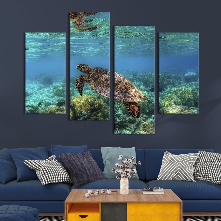 ᐉ Модульная картина из четырех частей на холсте интерьерная картина  Красивая морская черепаха 129x90 см (197-42)