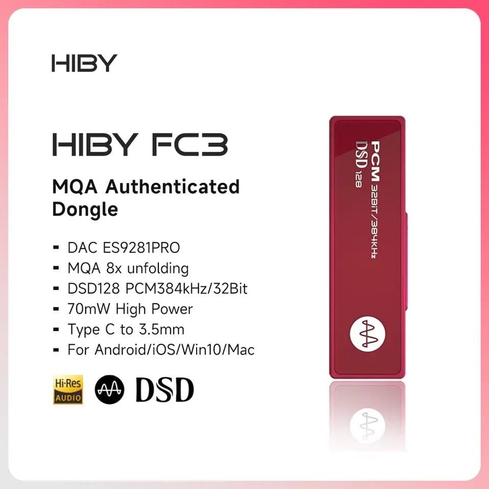 Усилитель звука HiBy FC3 Hi-Fi ES9281 PRO для наушников 3,5 мм Red (HiBy FC3) - фото 2