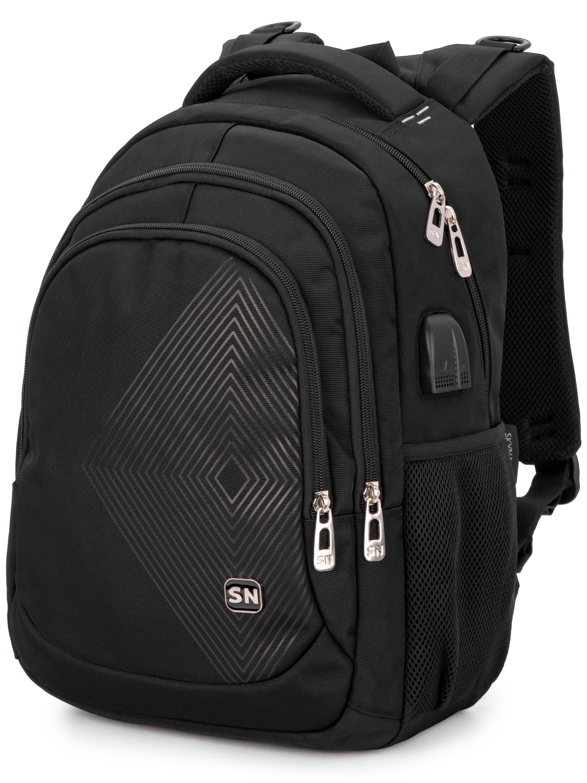 Рюкзак для старшеклассников для ребят SkyName с ортопедической спинкой с usb портом Черный (90-138)