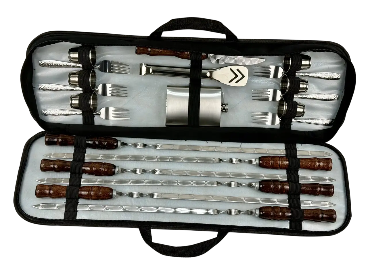 Набір шампурів подарунковий GrillMaster Планшет з флягою/чарками/ножем 20 пр. Коричневий (10-164-NB-2230)