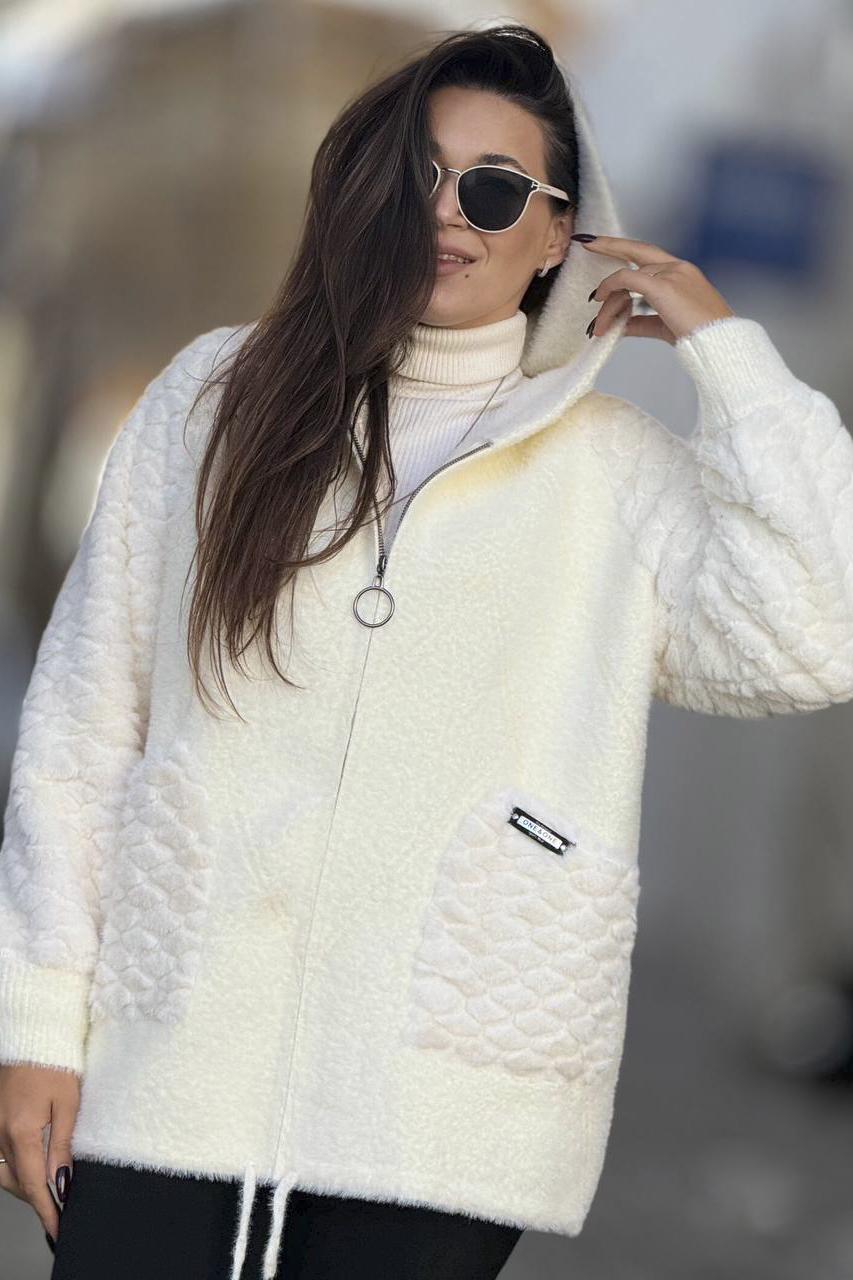 Кардиган женский из альпаки с мехом S-M Молочный (194455) Кардиган женский из альпаки с мехом S-M Молочный (194455)