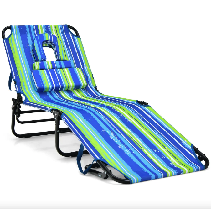 Шезлонг Costway Hanna раскладной с отверстием для лица Сине-зеленый (4890)