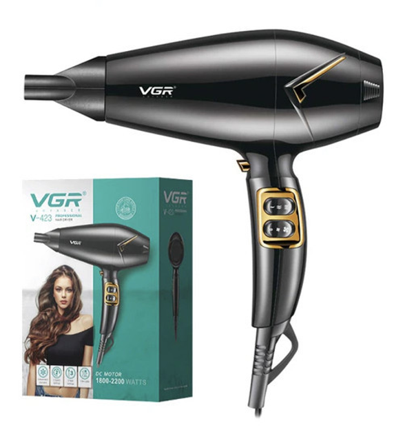 Фен для волосся VGR V-423 2200 Вт з насадкою концентратора Чорний (GR-04821)