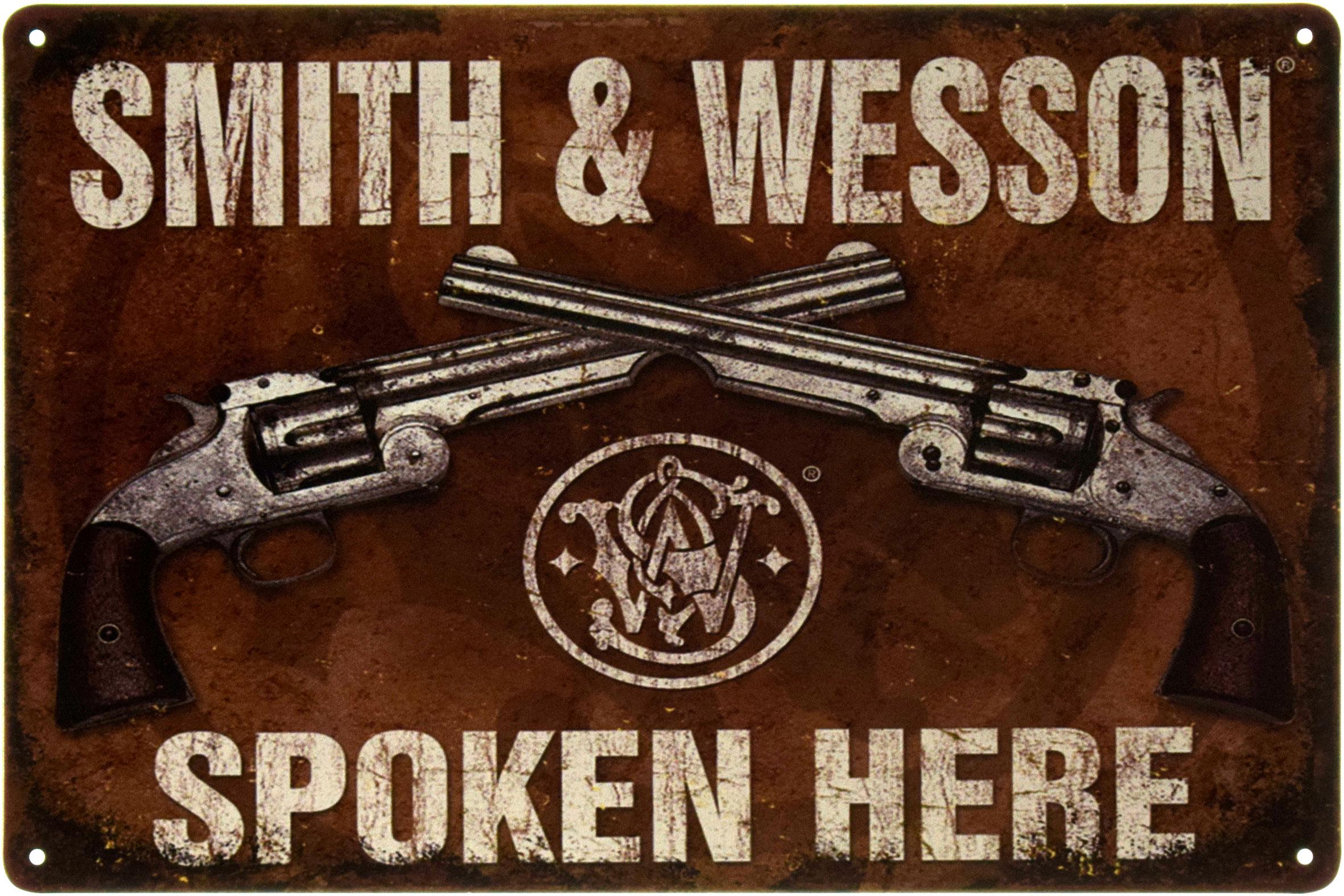 Табличка металлическая Spoken Here Smith & Wesson 20x30 см