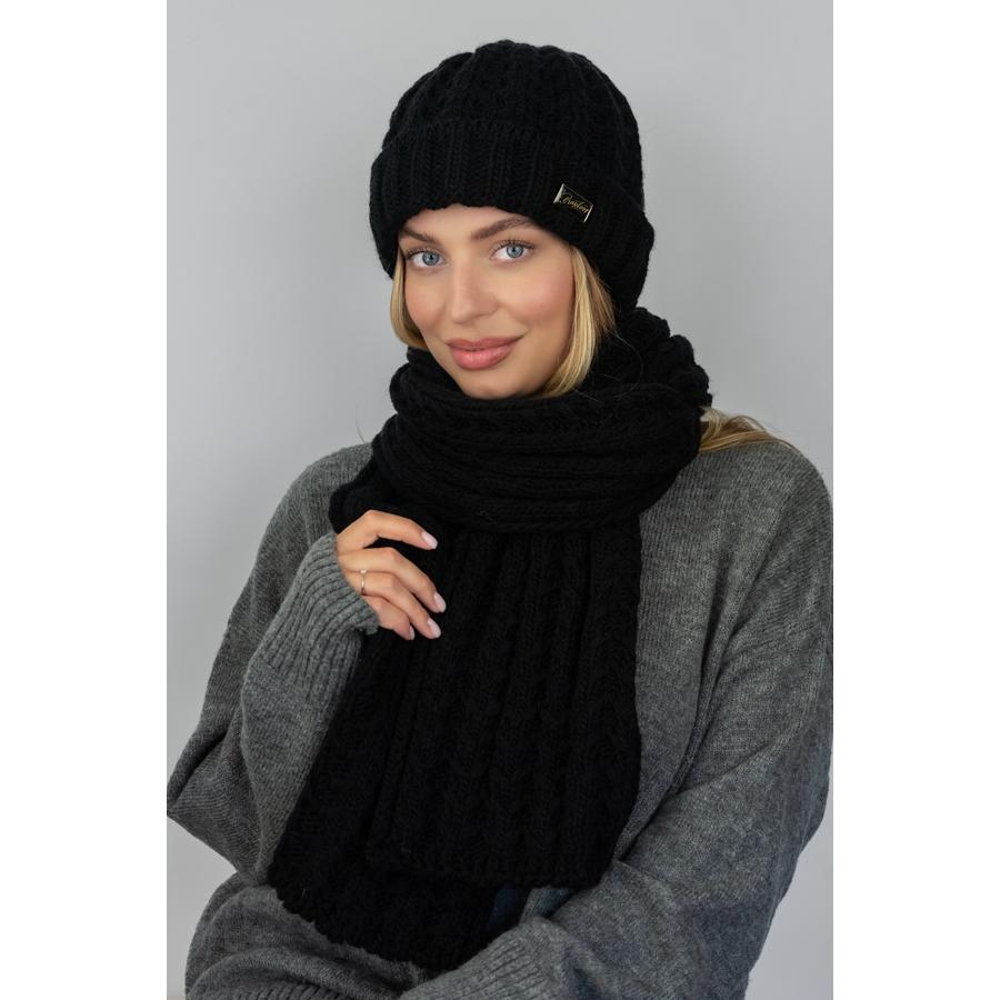 Комплект жіночий шапка утеплена флісом з шарфом Braxton 5306-1 One size Чорний (275679)