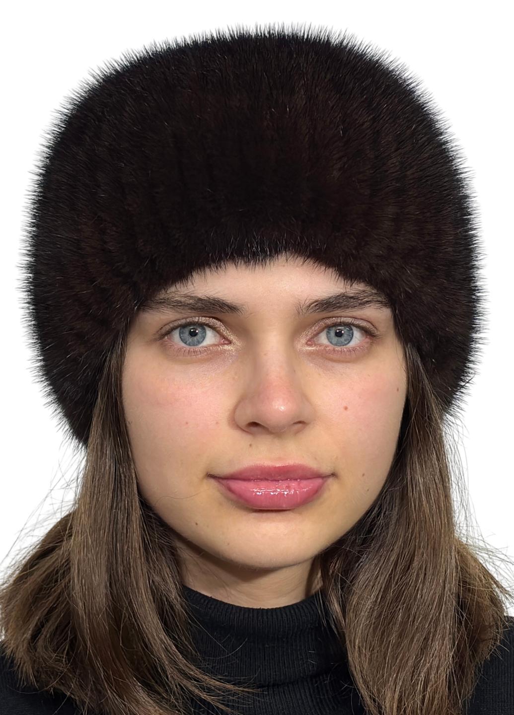 Шапка женская зимняя Меховой стиль из вязаной норки Мия из натурального меха XXS/XS/S Коричневый (112/K)