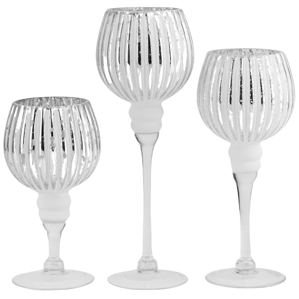 Набір декоративних свічників для інтер'єру Іскри 3 шт. зі скла на ніжці Срібний (147-81-2006-016)