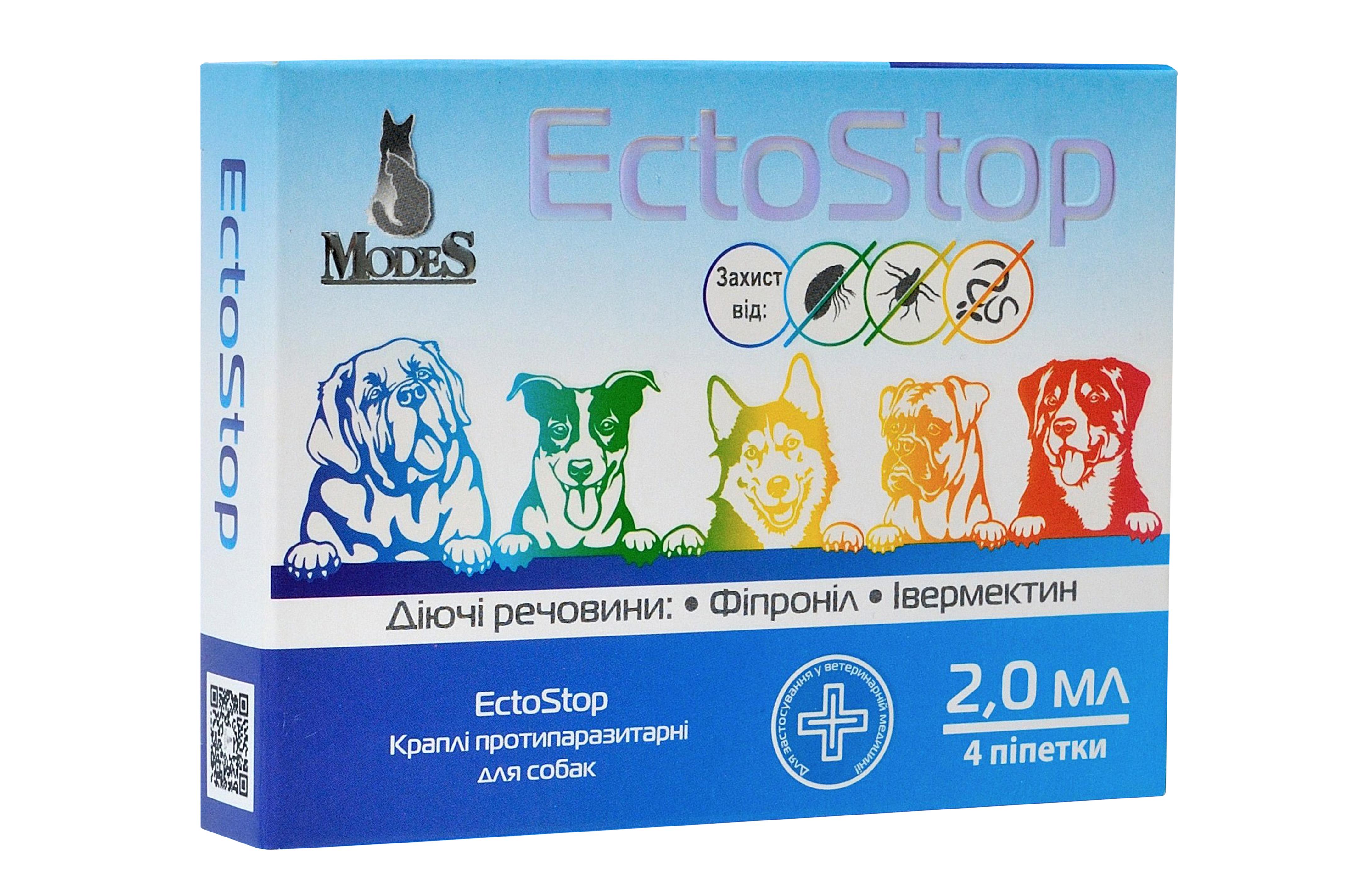 Краплі протипаразитарні ModeS EctoStop для собак 10-30кг 2 мл (27849748)