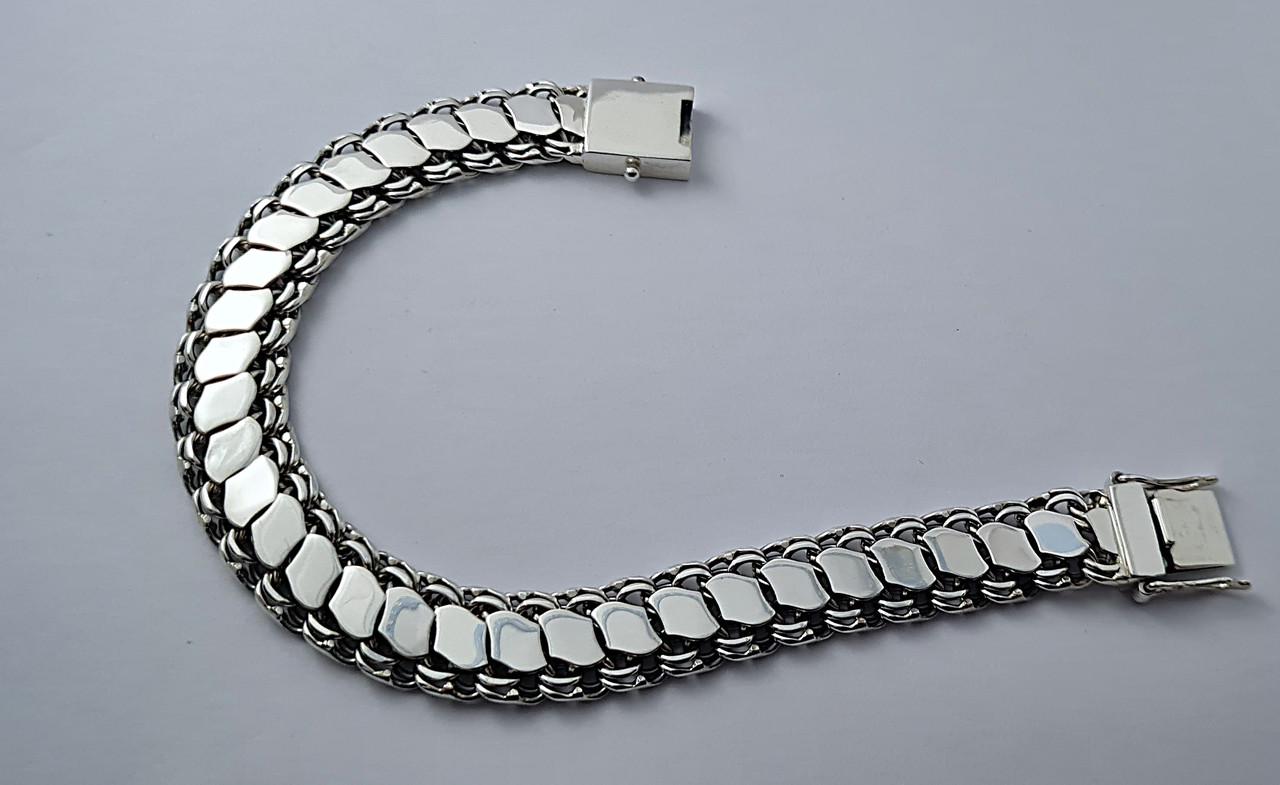 Браслет серебряный мужской двойной Бисмарк с накладками с замком коробка р. 23