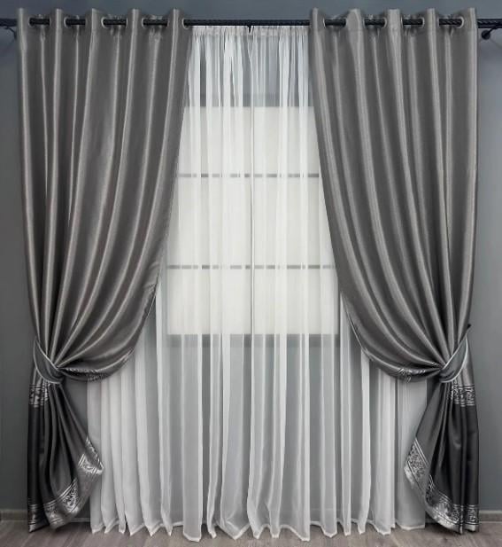 Шторы в гостиную/спальню на люверсах ANZIO 1,4x2,5 м 2 шт. Серебристый/Графитовый (1469ш 37-0159)