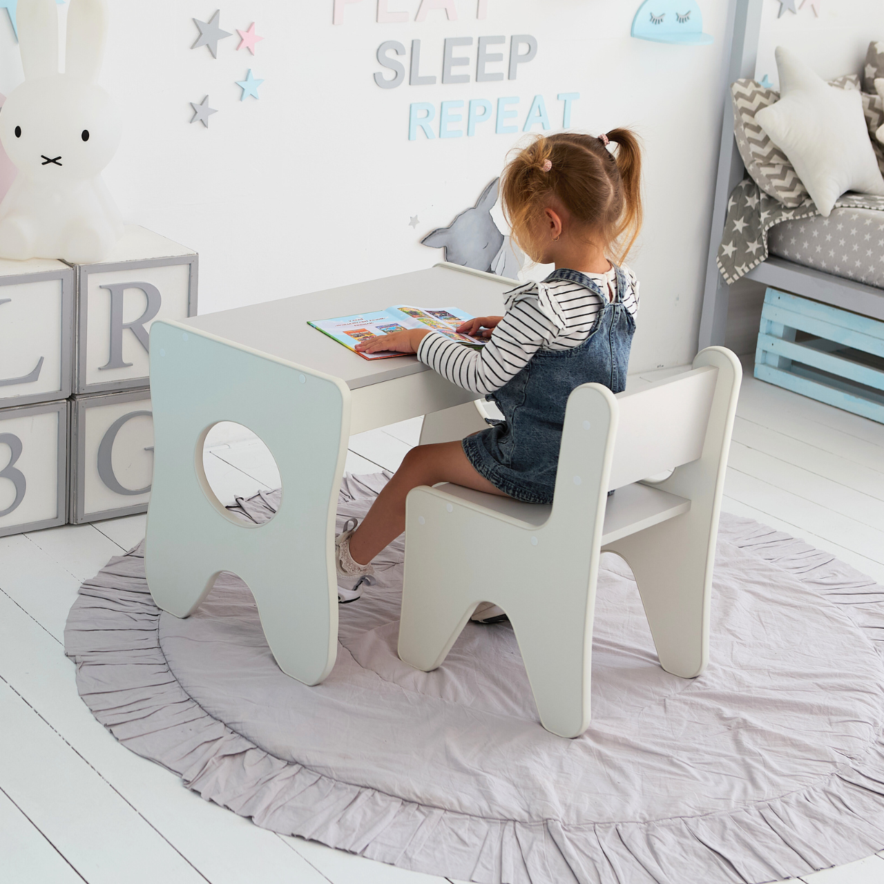 Детский стул для игровой комнаты Tiding Bag 55х37х33 см Белый с серым - фото 5