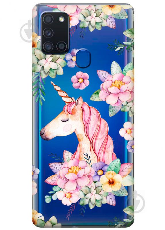 Силиконовый чехол iSwag для Samsung Galaxy A21s Единорог в цветах (KS2770)