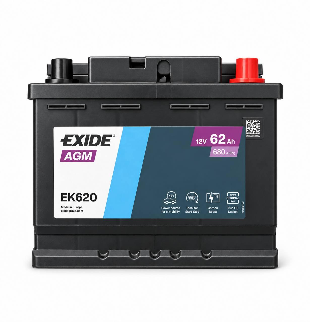 Аккумулятор автомобильный EXIDE AGM 62 Ah 680A R+ 12V (3193646778)