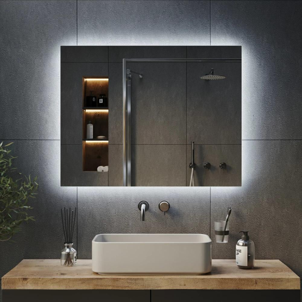 Зеркало прямоугольное FLO3E LED с кнопкой на алюминиевом каркасе 800х600 мм (112280-60)