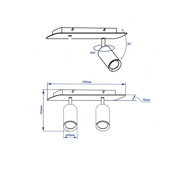 Спот поворотный под лампу STANDART 2хGU10 290х70х172 мм (s616055) - фото 3