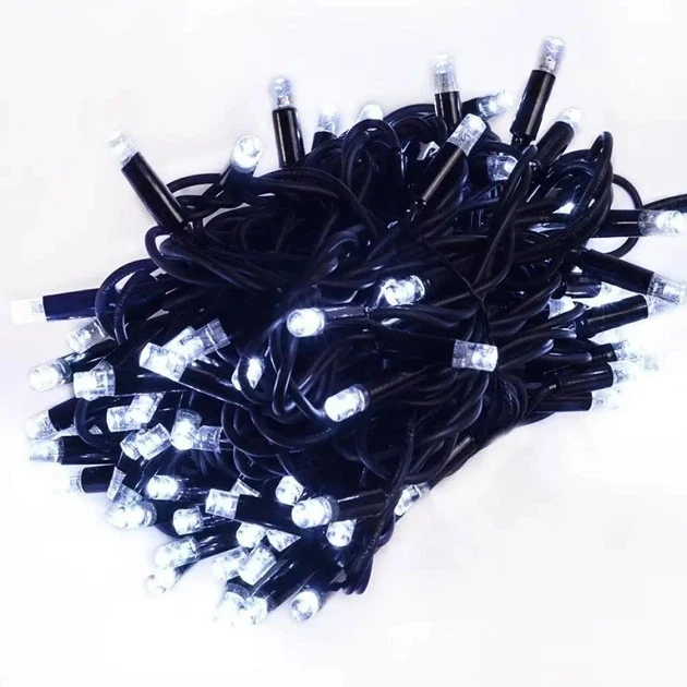 Гирлянда уличная 100 LED провод каучуковая 10 м 2,2 мм Черный + FLASH от сети Белый свет (SZ-1423-03)