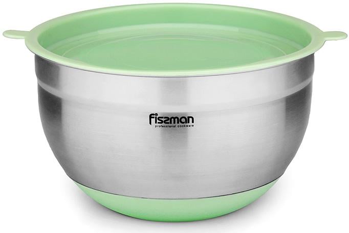 Миска Fissman Mirabelle 4,5 л з нержавіючої сталі з салатовою пластиковою кришкою (FN-5115)