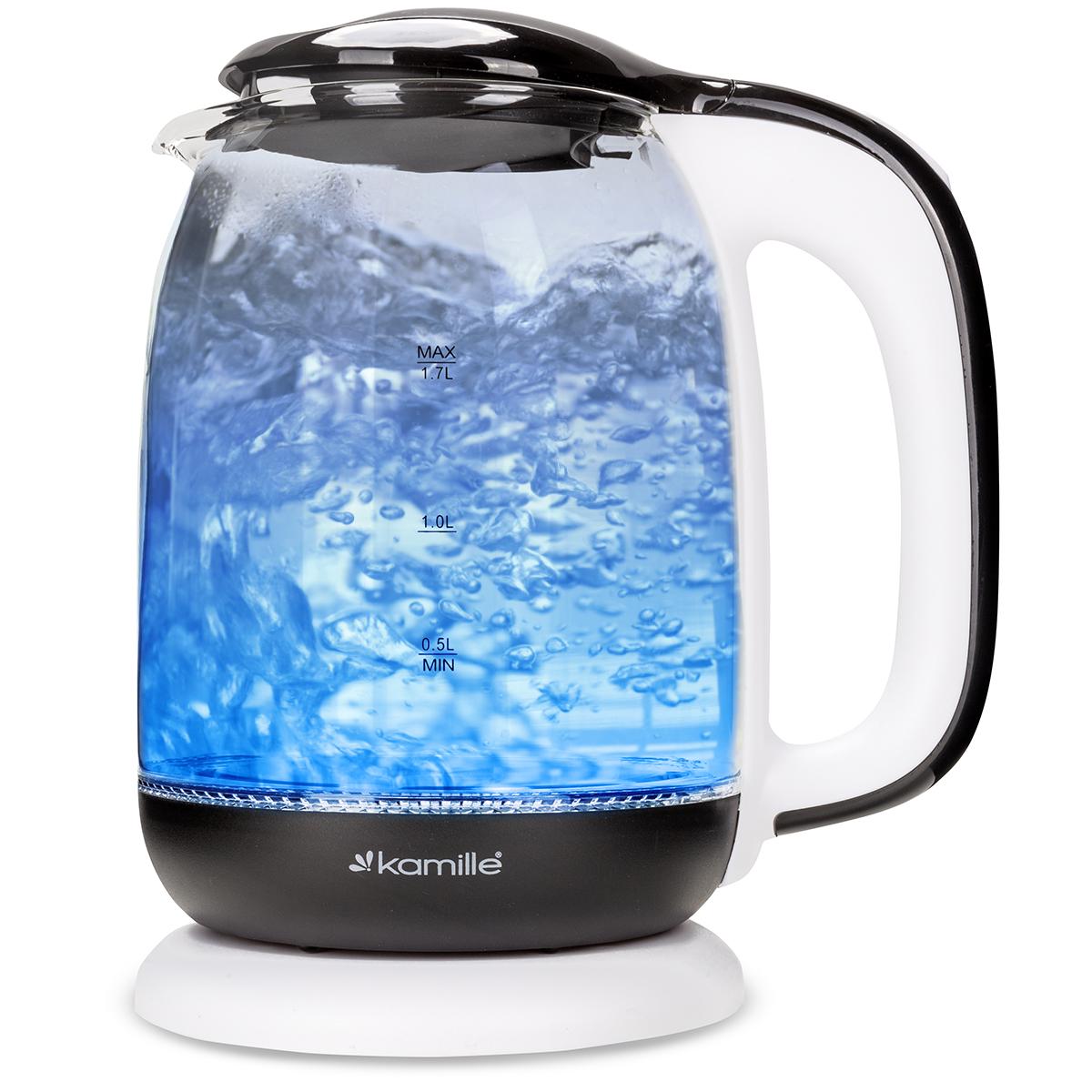 Електрочайник на підставці Kamille KM-1720В скляний з підсвічуванням та індикатором рівня води 2200 W 1,7 л Чорно-білий (124-84-1720В) - фото 2 Електрочайник на підставці Kamille KM-1720В скляний з підсвічуванням та індикатором рівня води 2200 W 1,7 л Чорно-білий (124-84-1720В) - фото 2