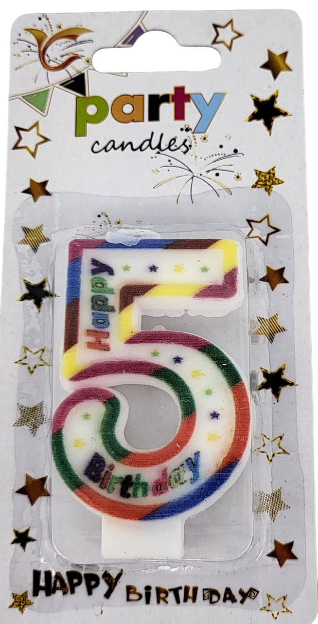 Свеча-цифра для торта Happy Birthday звездочки - 5