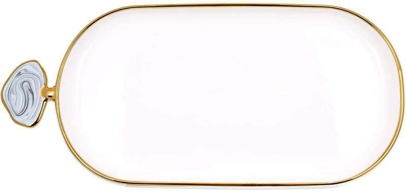Блюдо Gold Line 36х16,5 см овальное с декоративной ручкой Белый (32329496)