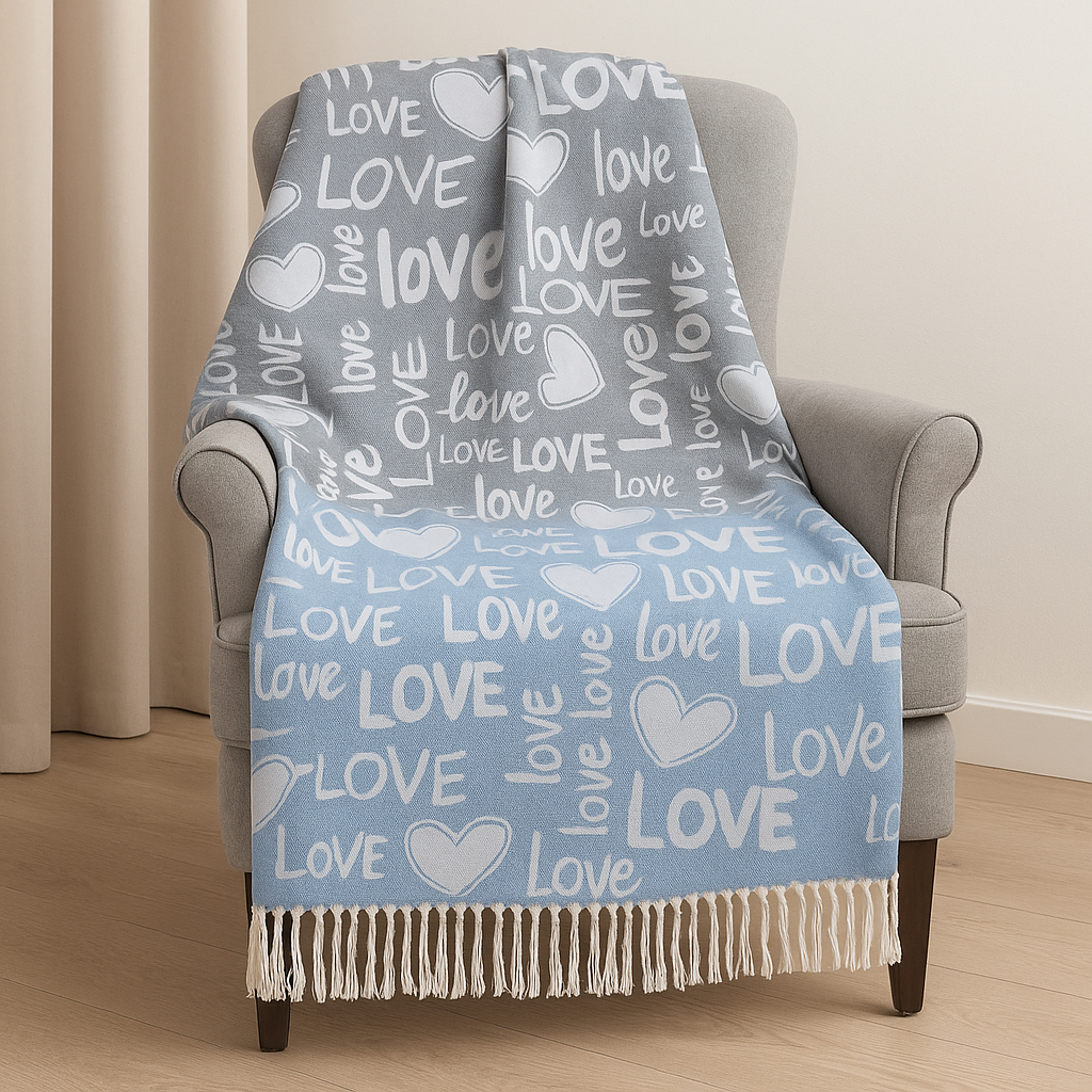 Плед бавовняний Love You 140х200 см Love Сіро-блакитний (4707)