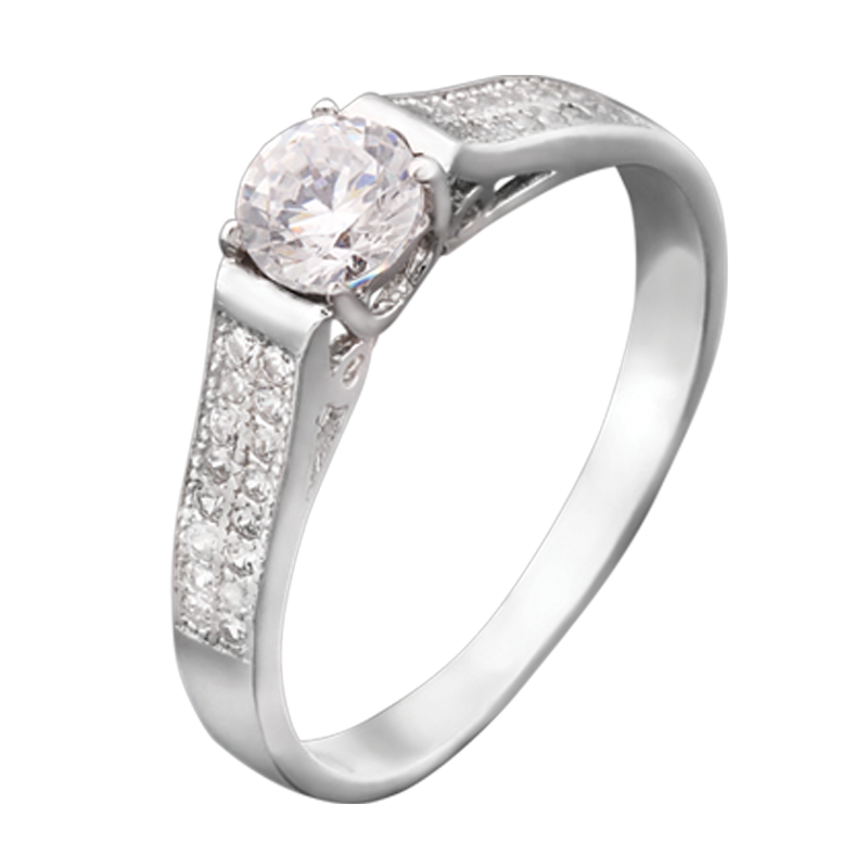 Кольцо серебряное с одним большим фианитом и россыпью блестящих камней р. 18