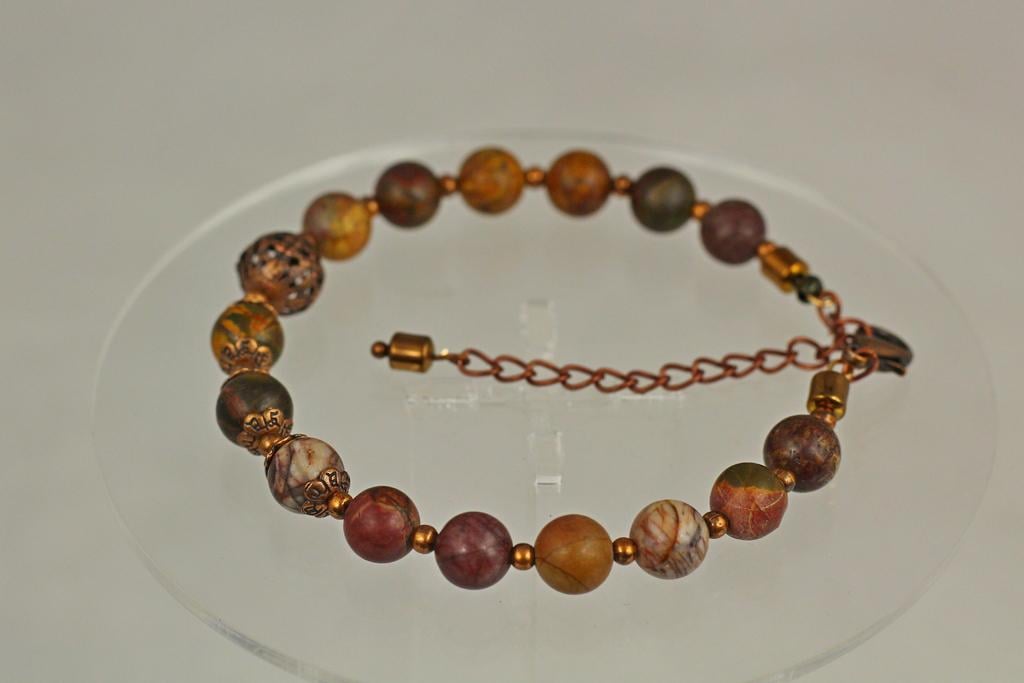 Браслет жорсткий яшма пікассо 20 см 8 мм Золотистий (32520555)