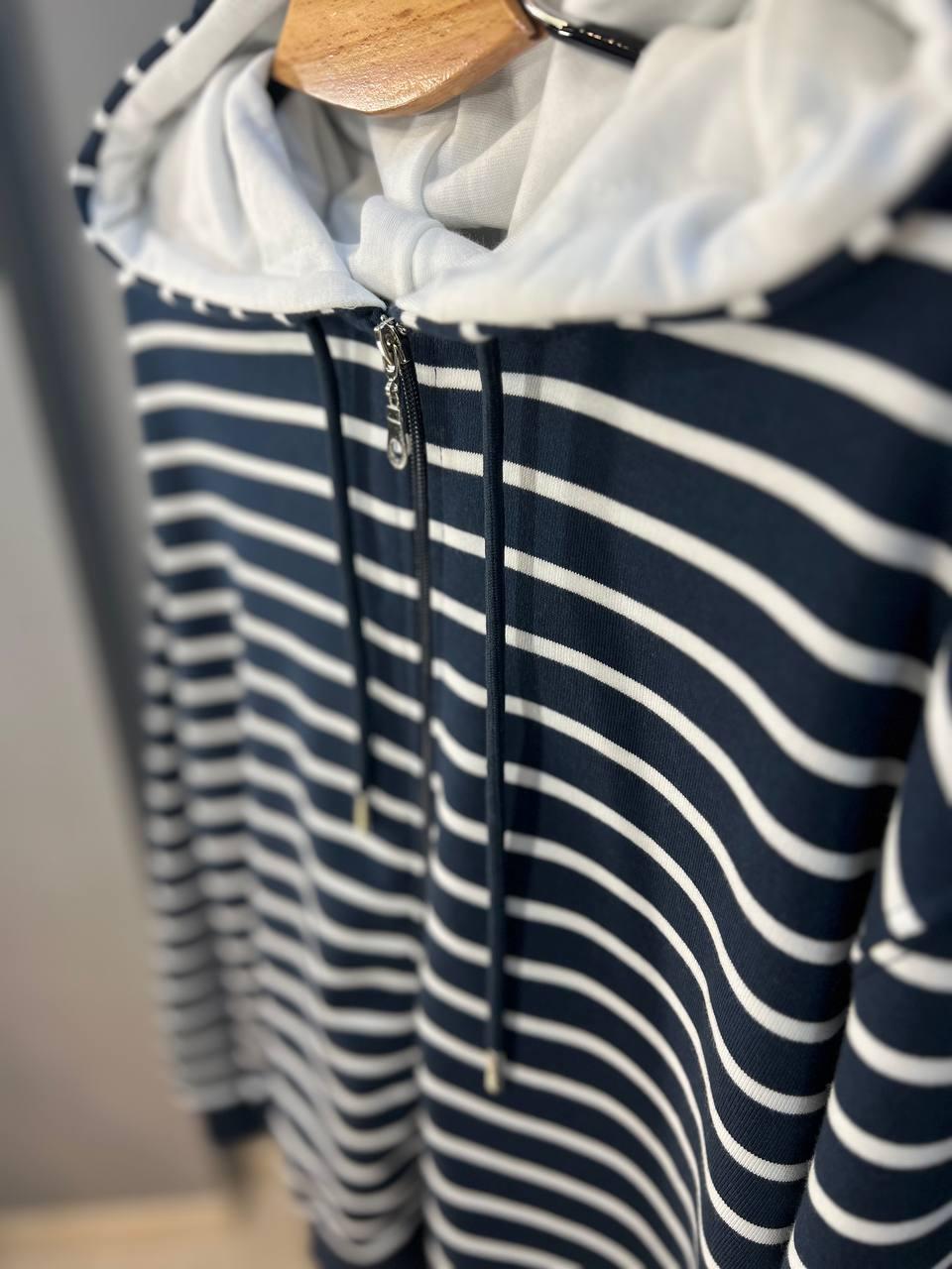 Толстовка жіноча PEPPER MINT 24-01 в смужку на блискавці з капюшоном OS Темно-синій (1375) - фото 5