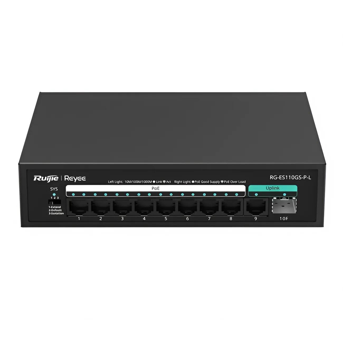 Коммутатор неуправляемый 10-портовый PoE Ruijie Reyee RG-ES110GS-P-L 20 Гбит/с Черный (99-00018545)