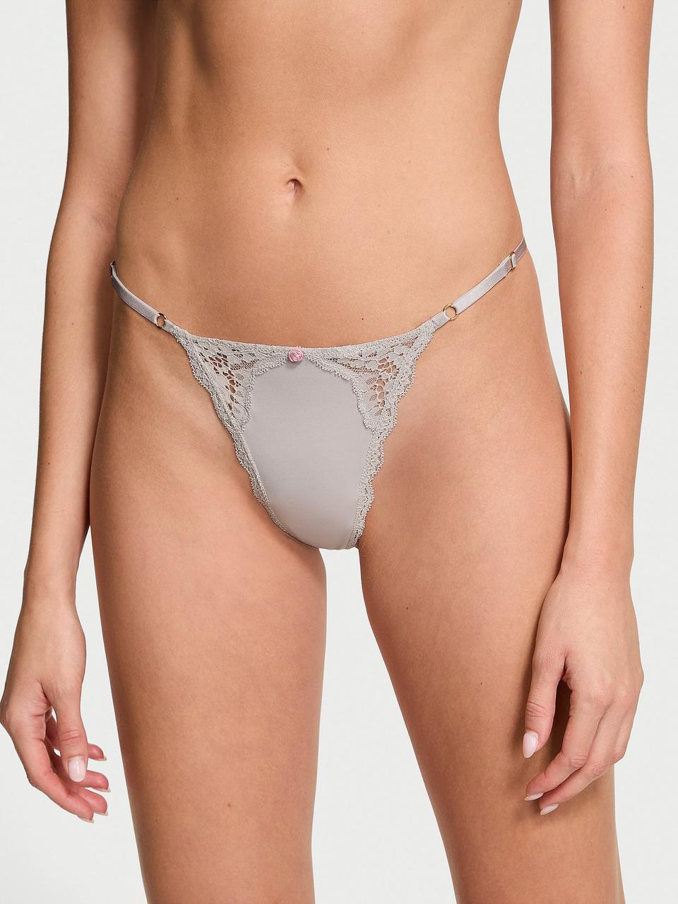 Трусы женские Victoria's Secret Lace-Trim Adjustable V-String S Серый (2843083296)